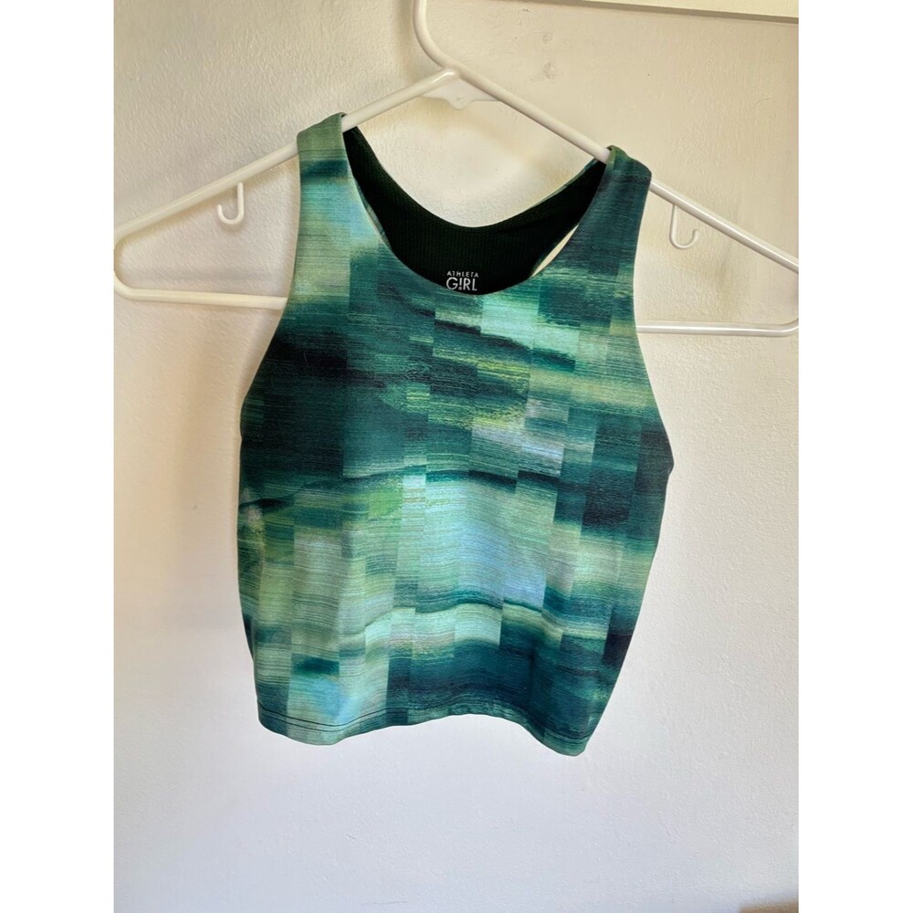 Athleta Girls Green Patterned Crop Sports Bra